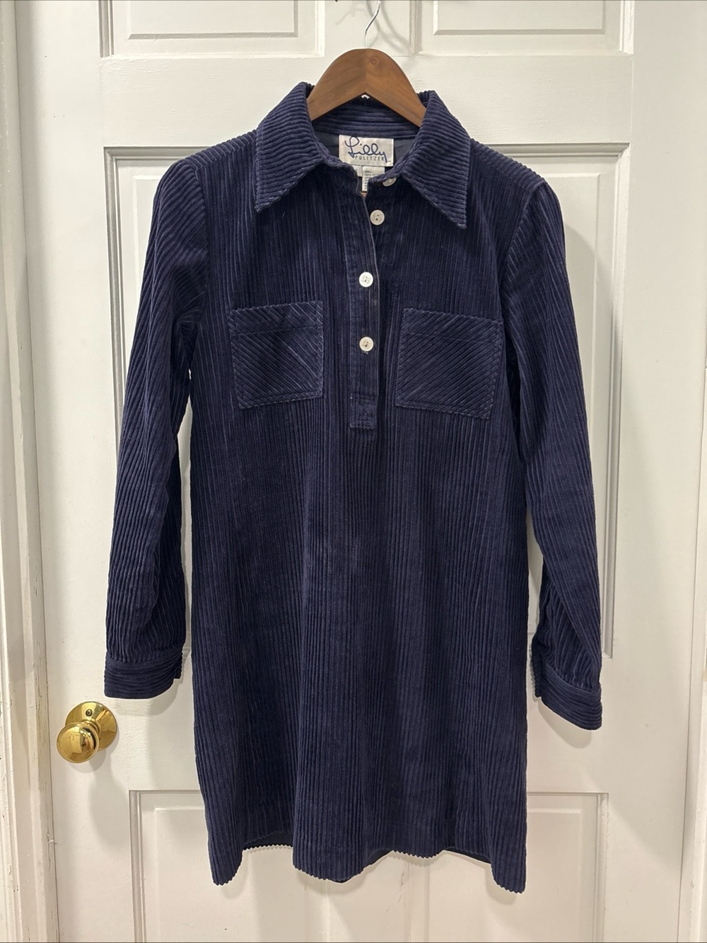 Vtg Lilly Pulitzer Navy Corduroy Shirt Dress Long Sleeve Size 6 Preppy Academia
